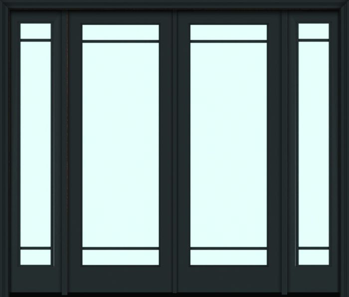96" Full Lite 3 Lite Horizontal SDL Nova 90 Modern Smooth Fiberglass Double Door, Sidelites