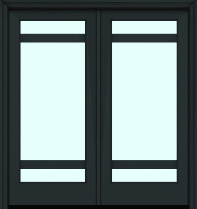 80" Full Lite 3 Lite Horizontal 3.5" SDL Nova 90 Modern Smooth Fiberglass Double Door