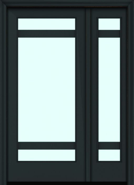 80" Full Lite 3 Lite Horizontal 3.5" SDL Nova 90 Modern Smooth Fiberglass Single Door, Sidelite