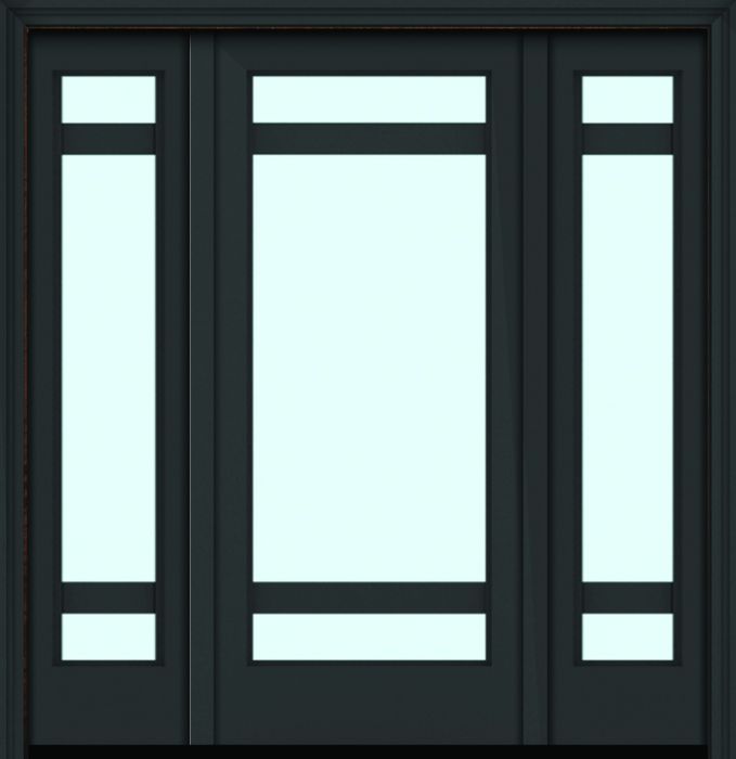 80" Full Lite 3 Lite Horizontal 3.5" SDL Nova 90 Modern Smooth Fiberglass Single Door, Sidelites