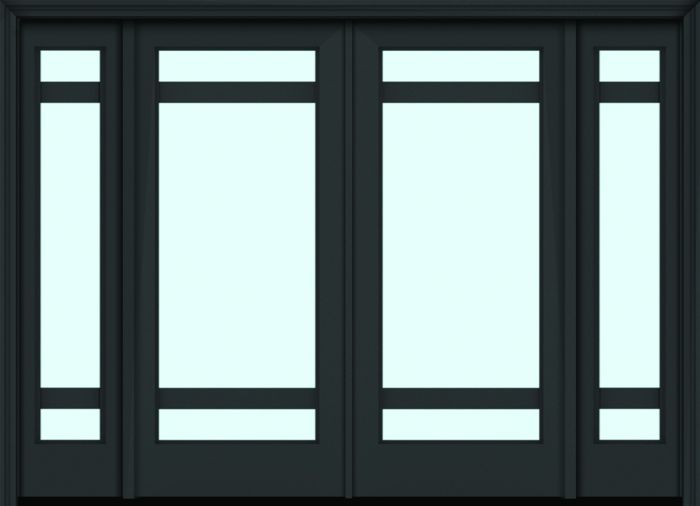80" Full Lite 3 Lite Horizontal 3.5" SDL Nova 90 Modern Smooth Fiberglass Double Door, Sidelites