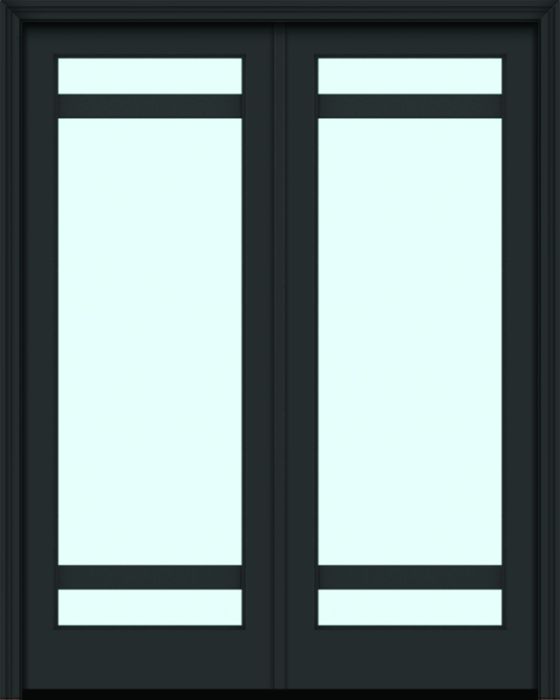 96" Full Lite 3 Lite Horizontal 3.5" SDL Nova 90 Modern Smooth Fiberglass Double Door