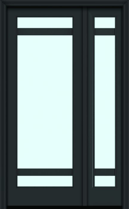 96" Full Lite 3 Lite Horizontal 3.5" SDL Nova 90 Modern Smooth Fiberglass Single Door, Sidelite