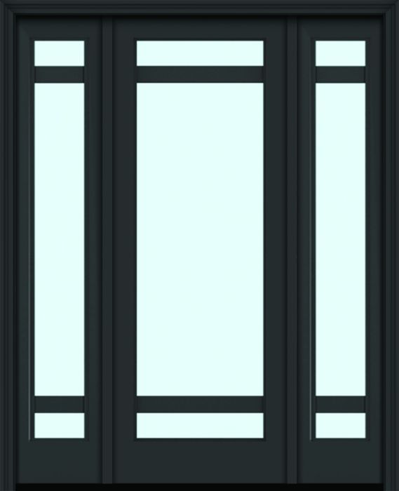 96" Full Lite 3 Lite Horizontal 3.5" SDL Nova 90 Modern Smooth Fiberglass Single Door, Sidelites