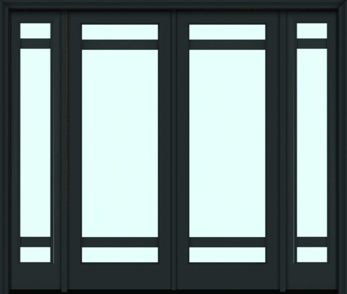 96" Full Lite 3 Lite Horizontal 3.5" SDL Nova 90 Modern Smooth Fiberglass Double Door, Sidelites