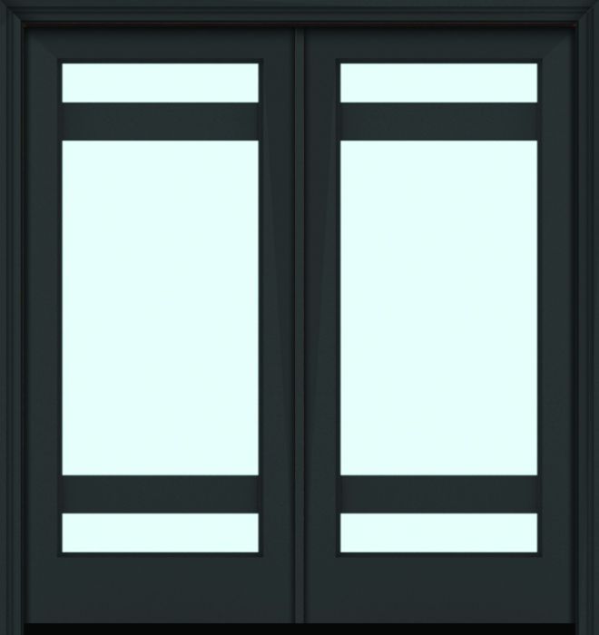 80" Full Lite 3 Lite Horizontal 5" SDL Nova 90 Modern Smooth Fiberglass Double Door