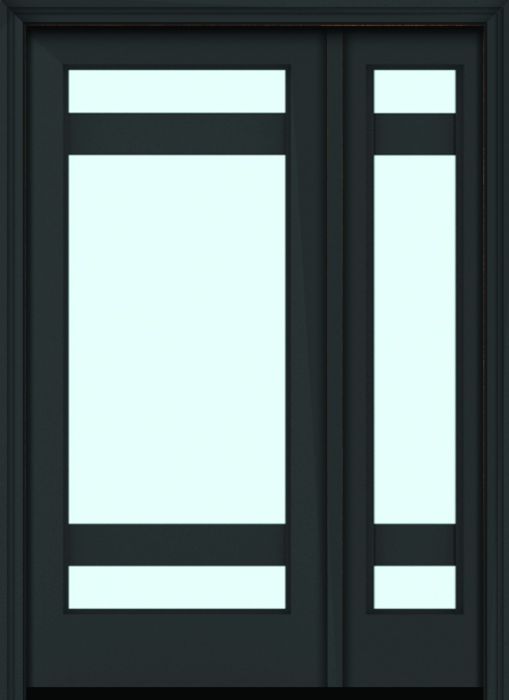 80" Full Lite 3 Lite Horizontal 5" SDL Nova 90 Modern Smooth Fiberglass Single Door, Sidelite