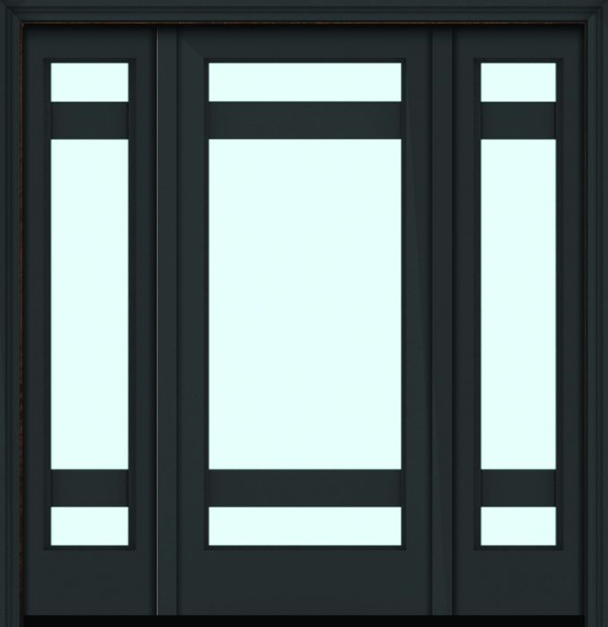 80" Full Lite 3 Lite Horizontal 5" SDL Nova 90 Modern Smooth Fiberglass Single Door, Sidelites