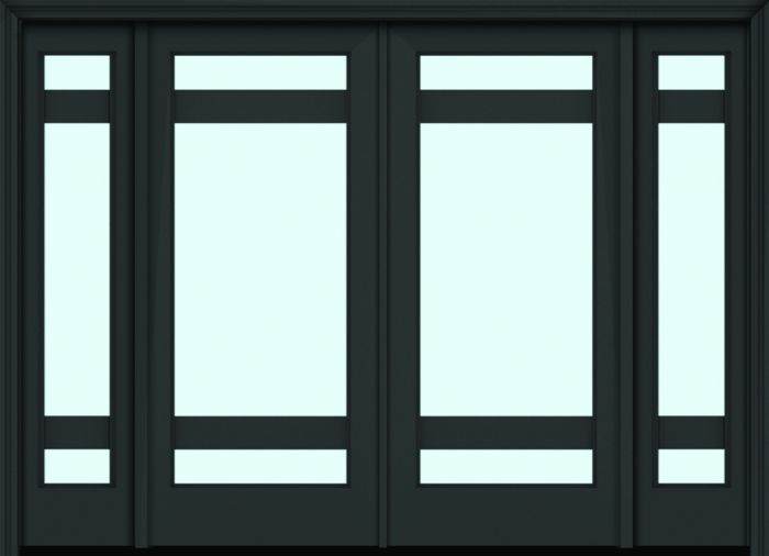 80" Full Lite 3 Lite Horizontal 5" SDL Nova 90 Modern Smooth Fiberglass Double Door, Sidelites