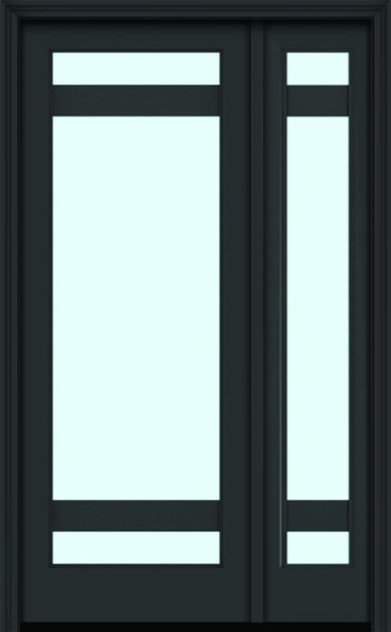 96" Full Lite 3 Lite Horizontal 5" SDL Nova 90 Modern Smooth Fiberglass Single Door, Sidelite