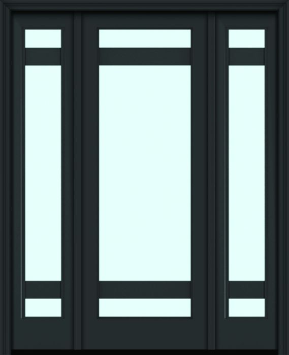 96" Full Lite 3 Lite Horizontal 5" SDL Nova 90 Modern Smooth Fiberglass Single Door, Sidelites