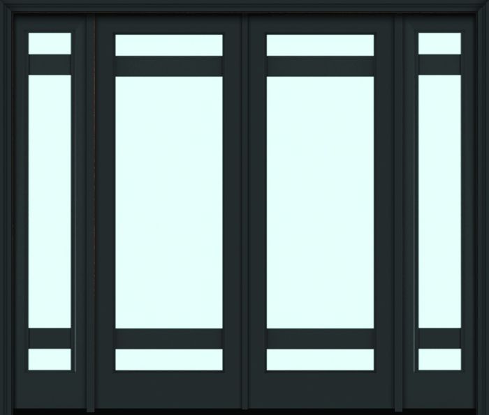 96" Full Lite 3 Lite Horizontal 5" SDL Nova 90 Modern Smooth Fiberglass Double Door, Sidelites