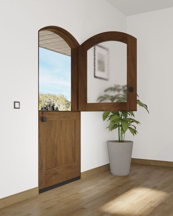 Mahogany Arch Top 1/2 Lite SDL 1 Panel Shaker Dutch Door