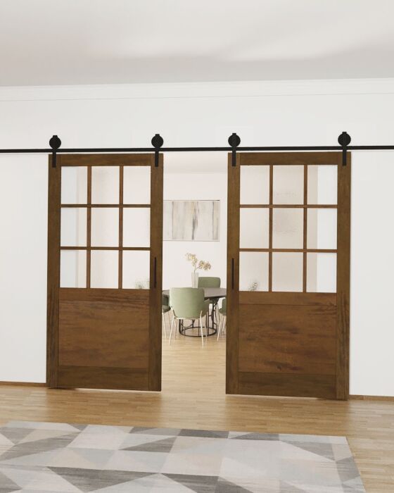 Mahogany 1/2 Lite, 9 Lite SDL 1 Panel Shaker Double Barn Door|G5009-BARN