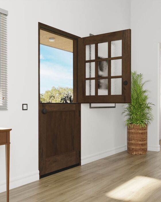 Mahogany 1/2 Lite, 9 Lite SDL 1 Panel Shaker Dutch Door