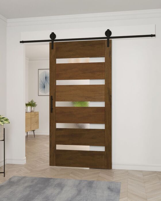 Mahogany 5 Lite Designer SDL Contemporary Modern Shaker Single Barn Door|G501-SLM-BARN