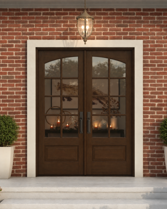 Mahogany Arch Lite, 3/4 Lite 8 Lite SDL 1 Panel Double Door|G7508-ARP-OG