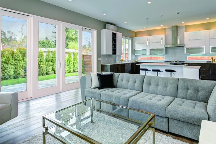Low-e Full Lite Fiberglass Gliding Quadruple Door