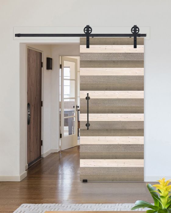 Horizontal 3 Rustic Farmhouse Barn Single Door, Pine