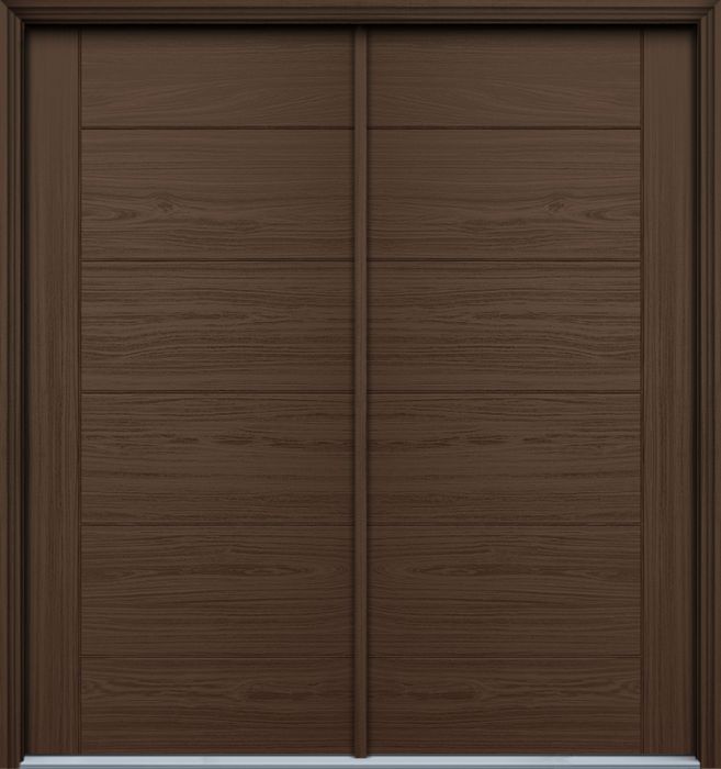 80" Flush Panel Modern Teakgrain Fiberglass Double Door, WBD Impact