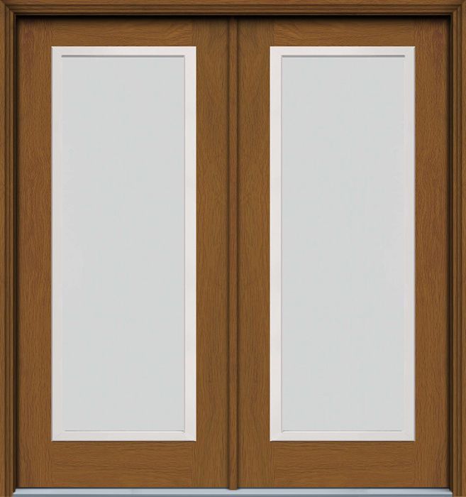 80" Blanca Narrow Full Lite Contemporary Woodgrain Fiberglass Double Door, WBD Impact