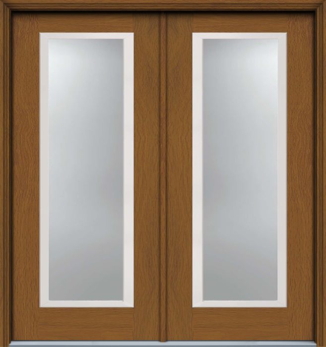 80" Narrow Full Lite Contemporary Woodgrain Fiberglass Double Door, WBD Impact