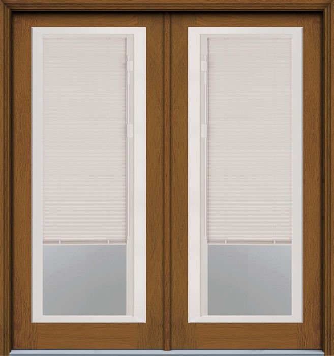 80" Blink Blinds Narrow Full Lite Contemporary Woodgrain Fiberglass Double Door, WBD Impact