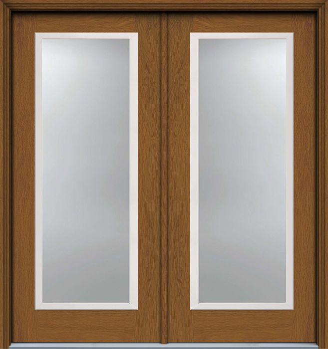 80" Low-E Full Lite Contemporary Woodgrain Fiberglass Double Door, HVHZ Impact