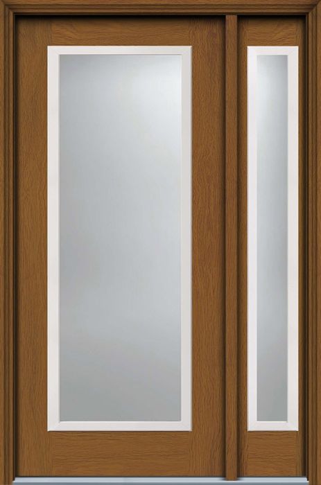 80" Low-E Full Lite Contemporary Woodgrain Fiberglass Single Door, Sidelite, WBD Impact