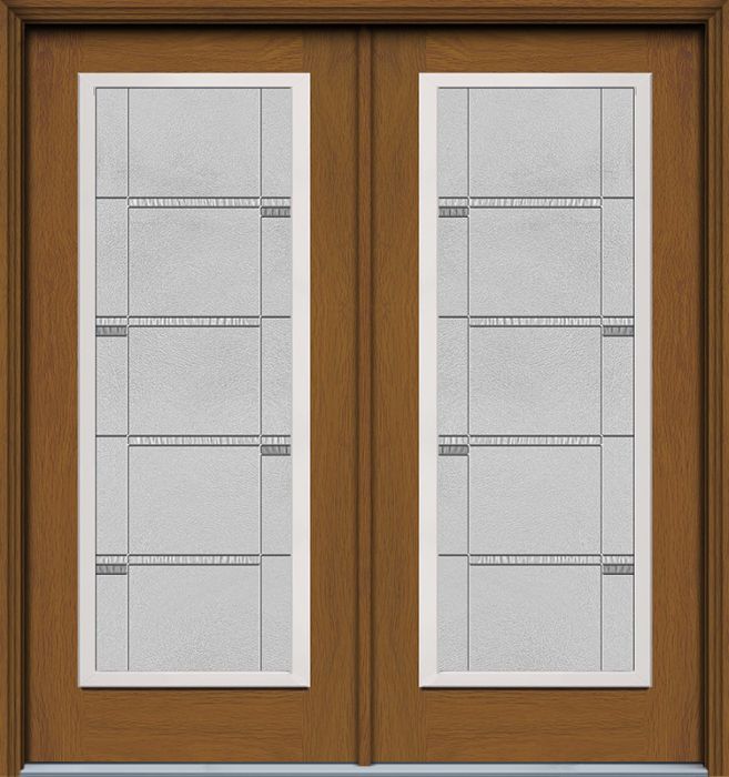 80" Crosswalk Full Lite Contemporary Woodgrain Fiberglass Double Door, WBD Impact