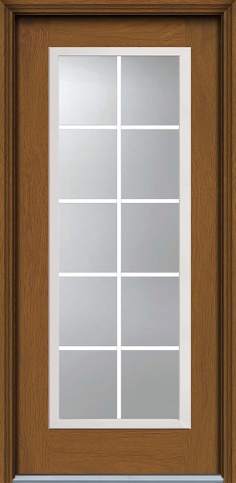 80" Full Lite, 10 Lite GBG Colonial Woodgrain Fiberglass Single Door, WBD Impact