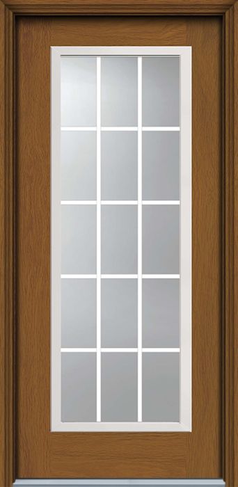80" Full Lite, 15 Lite GBG Colonial Woodgrain Fiberglass Single Door, WBD Impact