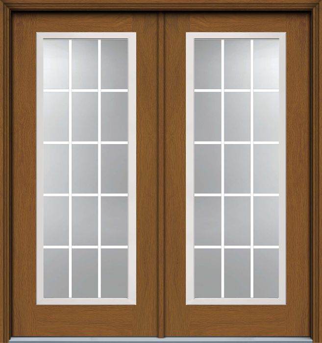 80" Full Lite, 15 Lite GBG Colonial Woodgrain Fiberglass Double Door, WBD Impact