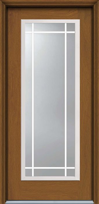 80" Low-E Prairie Full Lite GBG Woodgrain Fiberglass Single Door, WBD Impact