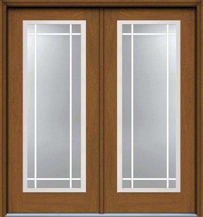 80" Low-E Prairie Full Lite GBG Woodgrain Fiberglass Double Door, WBD Impact