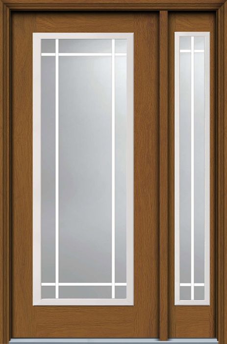 80" Low-E Prairie Full Lite GBG Woodgrain Fiberglass Single Door, Sidelite, WBD Impact