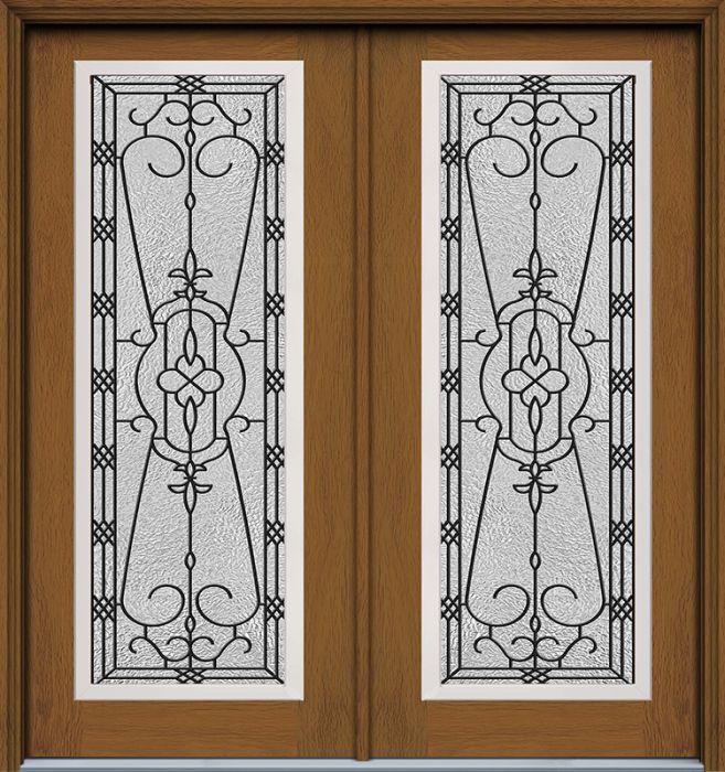 80" Jacinto Full Lite Woodgrain Fiberglass Double Door, WBD Impact