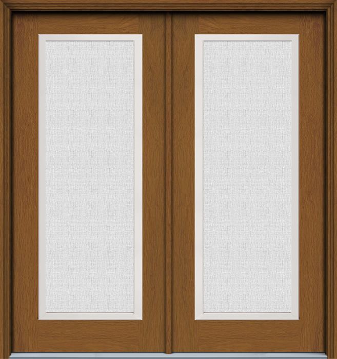 80" Linen Full Lite Contemporary Woodgrain Fiberglass Double Door, HVHZ Impact