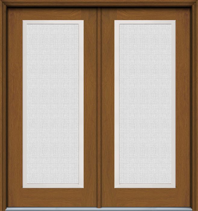 80" Linen Full Lite Contemporary Woodgrain Fiberglass Double Door, WBD Impact