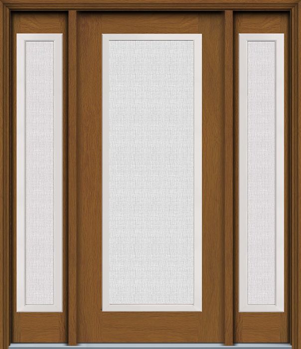 80" Linen Full Lite Contemporary Woodgrain Fiberglass Single Door, Sidelites, HVHZ Impact