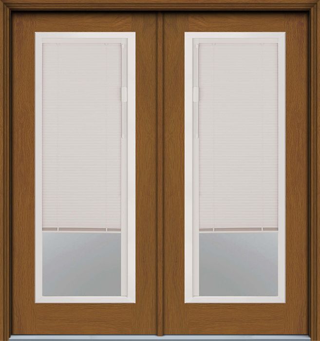 80" Blink Blinds Full Lite Contemporary Woodgrain Fiberglass Double Door, HVHZ Impact