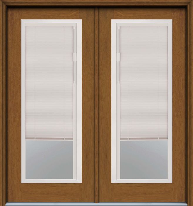 80" Blink Blinds Full Lite Contemporary Woodgrain Fiberglass Double Door, WBD Impact