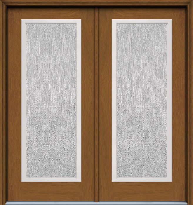 80" Rain Full Lite Contemporary Woodgrain Fiberglass Double Door, WBD Impact