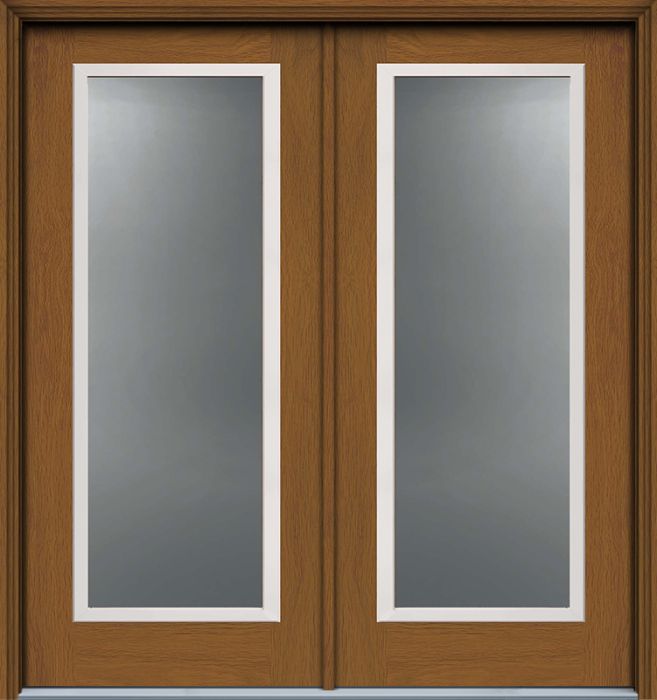 80" Turtle Full Lite Contemporary Woodgrain Fiberglass Double Door, HVHZ Impact