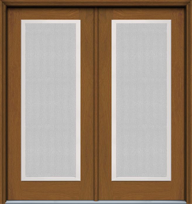 80" Streamed Full Lite Contemporary Woodgrain Fiberglass Double Door, WBD Impact