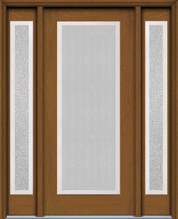 80" Streamed Full Lite Contemporary Woodgrain Fiberglass Single Door, Sidelites, WBD Impact