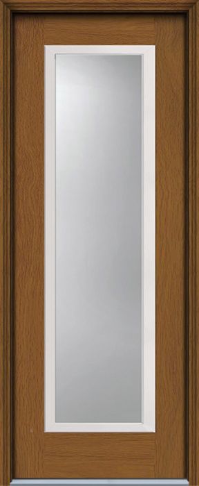 96" Narrow Full Lite Modern Woodgrain Fiberglass Single Door, HVHZ Impact