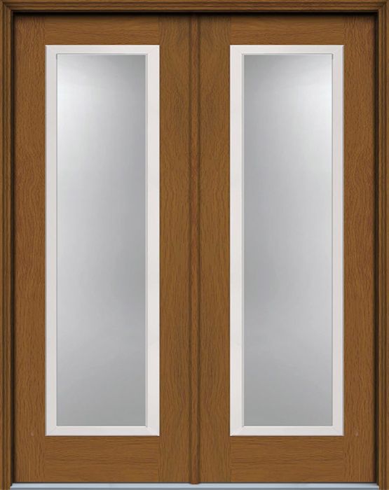 96" Narrow Full Lite Modern Woodgrain Fiberglass Double Door, HVHZ Impact