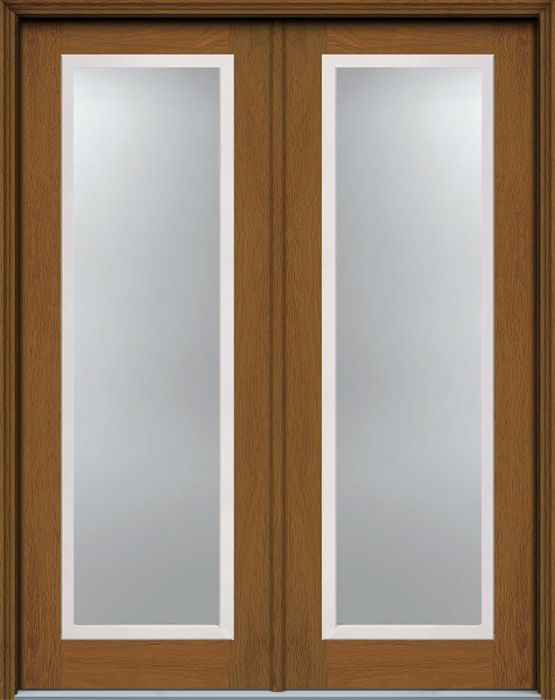 96" Full Lite Contemporary Woodgrain Fiberglass Double Door, WBD Impact