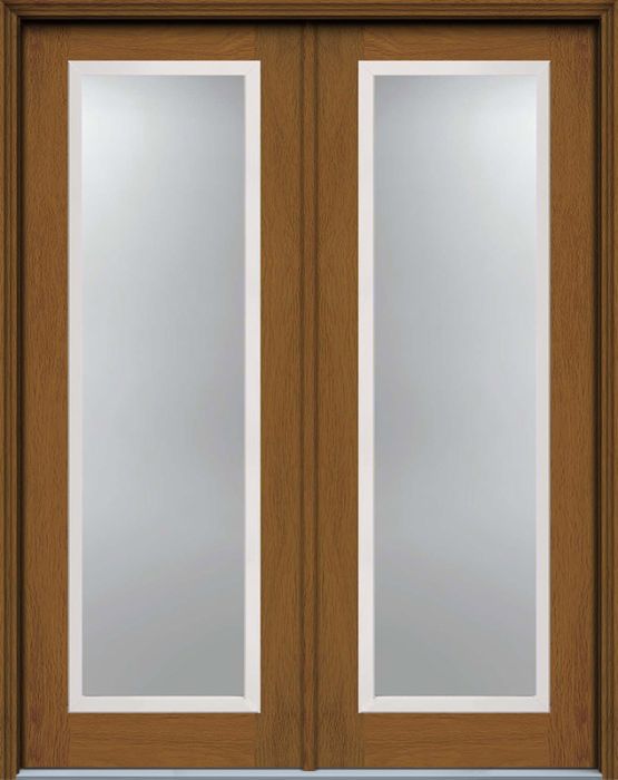 96" Low-E Full Lite Contemporary Woodgrain Fiberglass Double Door, HVHZ Impact